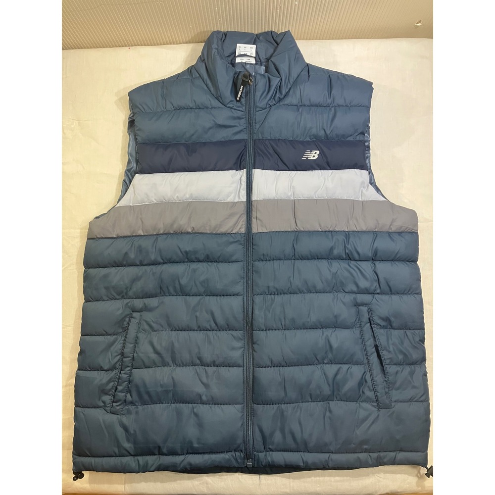 New Balance‎ Mens Puffer Vest Blue Colorblock Full Zip Insulated Large P.O. 8728